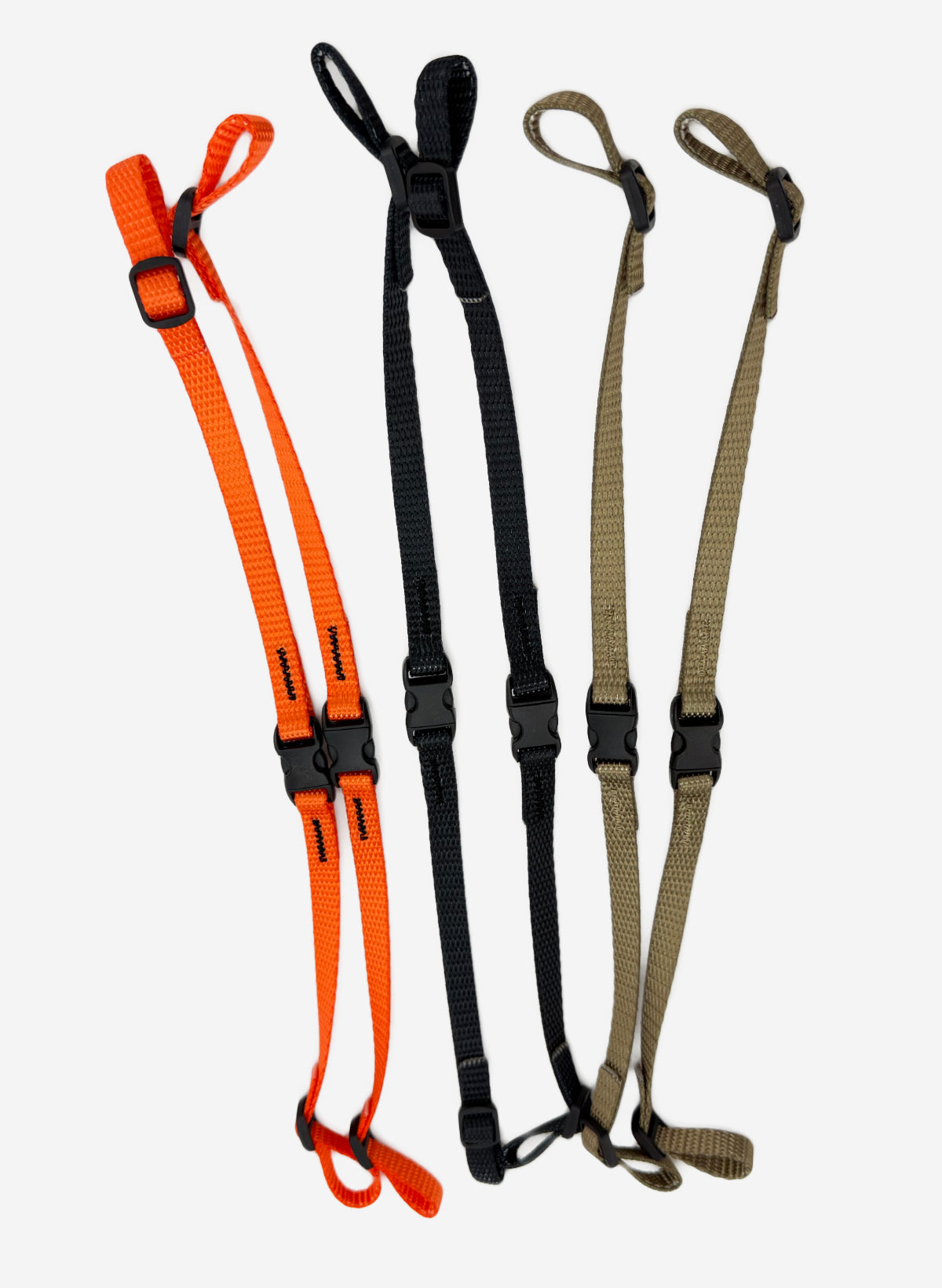 NSG Four dog leashes in orange, black, and green 