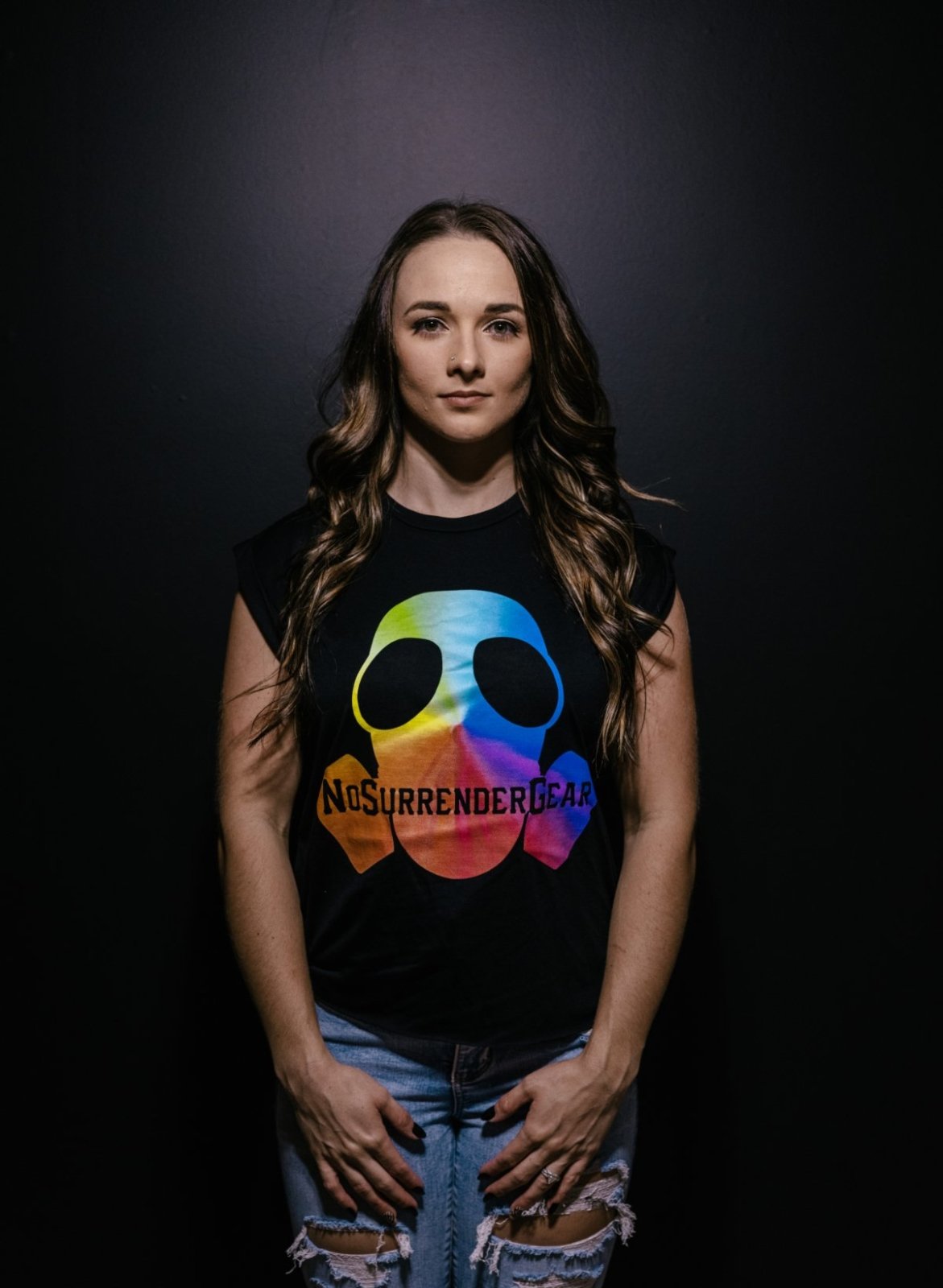 Rainbow GasMask Rolled Cuff Tee - NoSurrenderGear